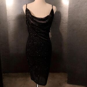 Crystal Doll Black Sparkle Midi Dress